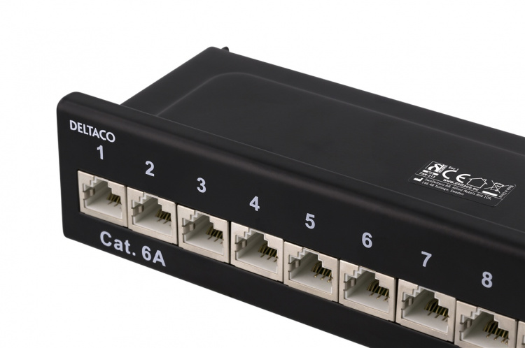 DELTACO kytkentäpaneeli, 12xRJ45, Cat6a, seinäasennus, 10Gbps, musta DELTACO kytkentäpaneeli, 12xRJ45, Cat6a, seinäasennus, 10Gbps, musta