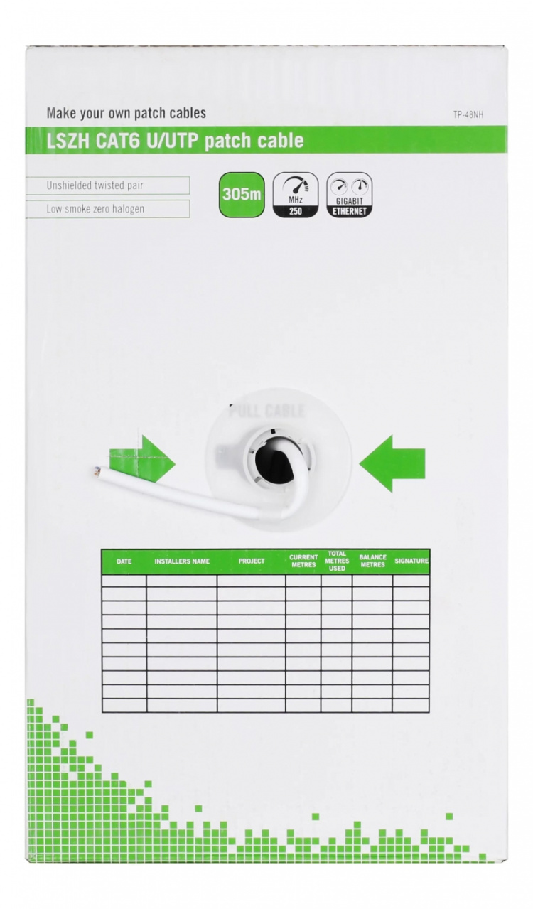 DELTACO U/UTP Cat6 -laitekaapeli, 305m laatikko, 250MHz, LSZH, valk.