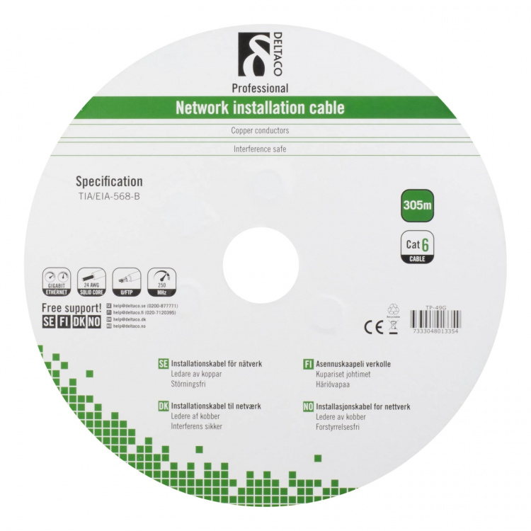 DELTACO F/UTP Cat6 asennuskaapeli ulkokäyttöön, 305m, musta