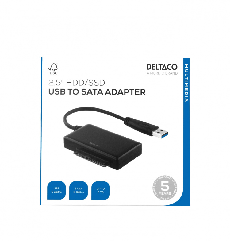 DELTACO sovitin USB 3.0 - SATA 6Gb/s, sov. 2,5