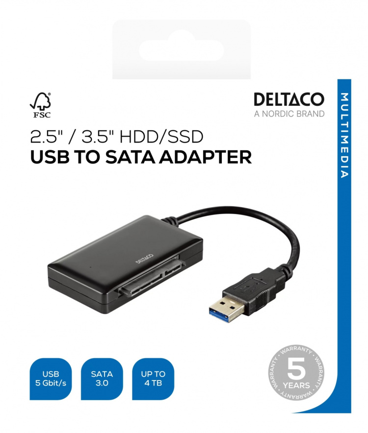 DELTACO USB 3.0 - SATA 6Gb/s sovitin, 2,5/3,5