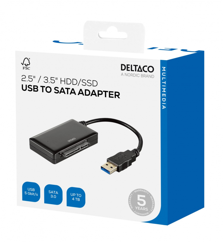 DELTACO USB 3.0 - SATA 6Gb/s sovitin, 2,5/3,5
