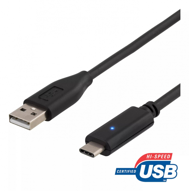 DELTACO USB 2.0 -kaapeli, Type A - Type C uros, 1m, musta