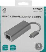 DELTACO PRIME USB-C-verkkosovitin, Gigabit, RJ45, alumiinia, hopea DELTACO PRIME USB-C-verkkosovitin, Gigabit, RJ45, alumiinia, hopea