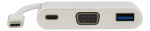 DELTACO sovitin USB-C - VGA ja USB Type A, USB-C naaras, 60W, valk.