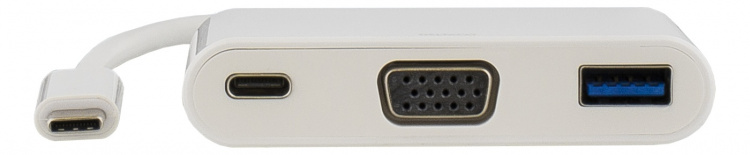 DELTACO sovitin USB-C - VGA ja USB Type A, USB-C naaras, 60W, valk.