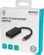 DELTACO sovitin USB 3.1 - DisplayPort, USB Type C - DP naaras, musta