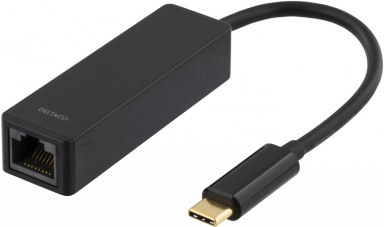 DELTACO USB 3.1 -verkkosovitin, Gigabit, 1xRJ45, USB Type C, musta DELTACO USB 3.1 -verkkosovitin, Gigabit, 1xRJ45, USB Type C, musta