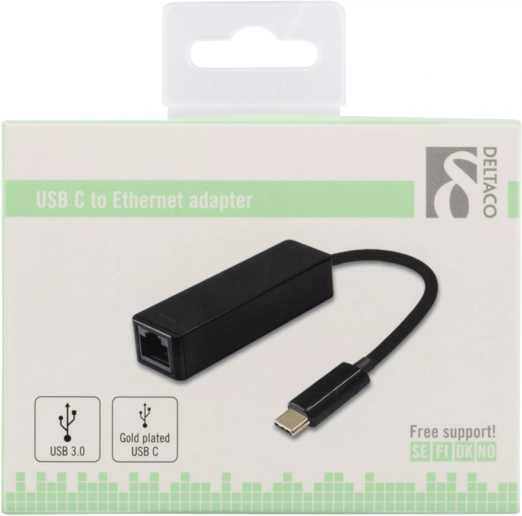 DELTACO USB 3.1 -verkkosovitin, Gigabit, 1xRJ45, USB Type C, musta DELTACO USB 3.1 -verkkosovitin, Gigabit, 1xRJ45, USB Type C, musta