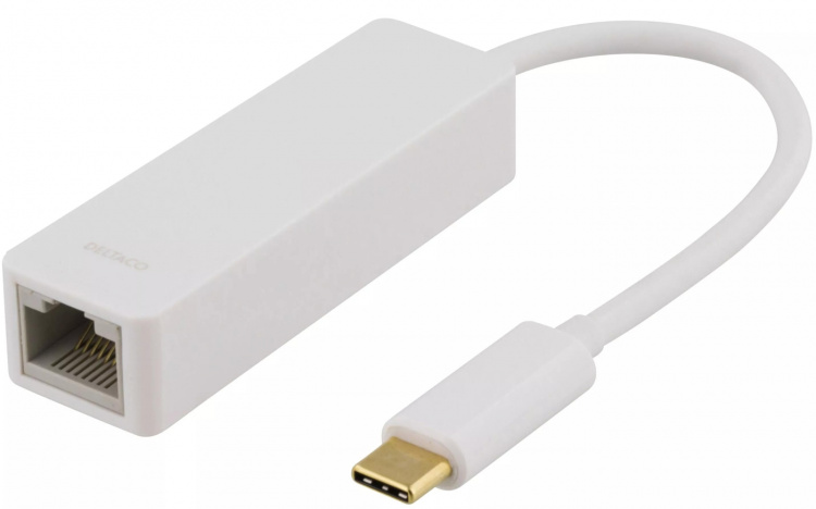 DELTACO USB 3.1 -verkkosovitin, Gigabit, 1xRJ45, USB Type C, valkoinen DELTACO USB 3.1 -verkkosovitin, Gigabit, 1xRJ45, USB Type C, valkoinen