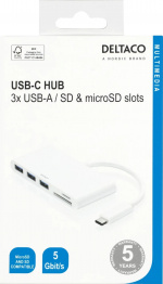 DELTACO USB 3.1 Gen 1 -hubi, USB-C, 3USB A, SD/microSD-lukija, valk. DELTACO USB 3.1 Gen 1 -hubi, USB-C, 3USB A, SD/microSD-lukija, valk.