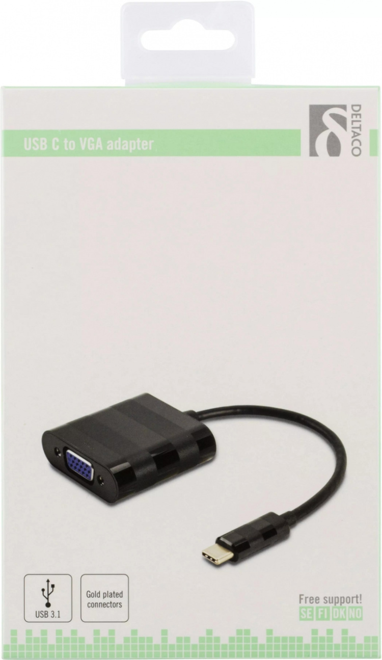 DELTACO sovitin USB 3.1 - VGA, USB Type C uros - VGA naaras, musta DELTACO sovitin USB 3.1 - VGA, USB Type C uros - VGA naaras, musta
