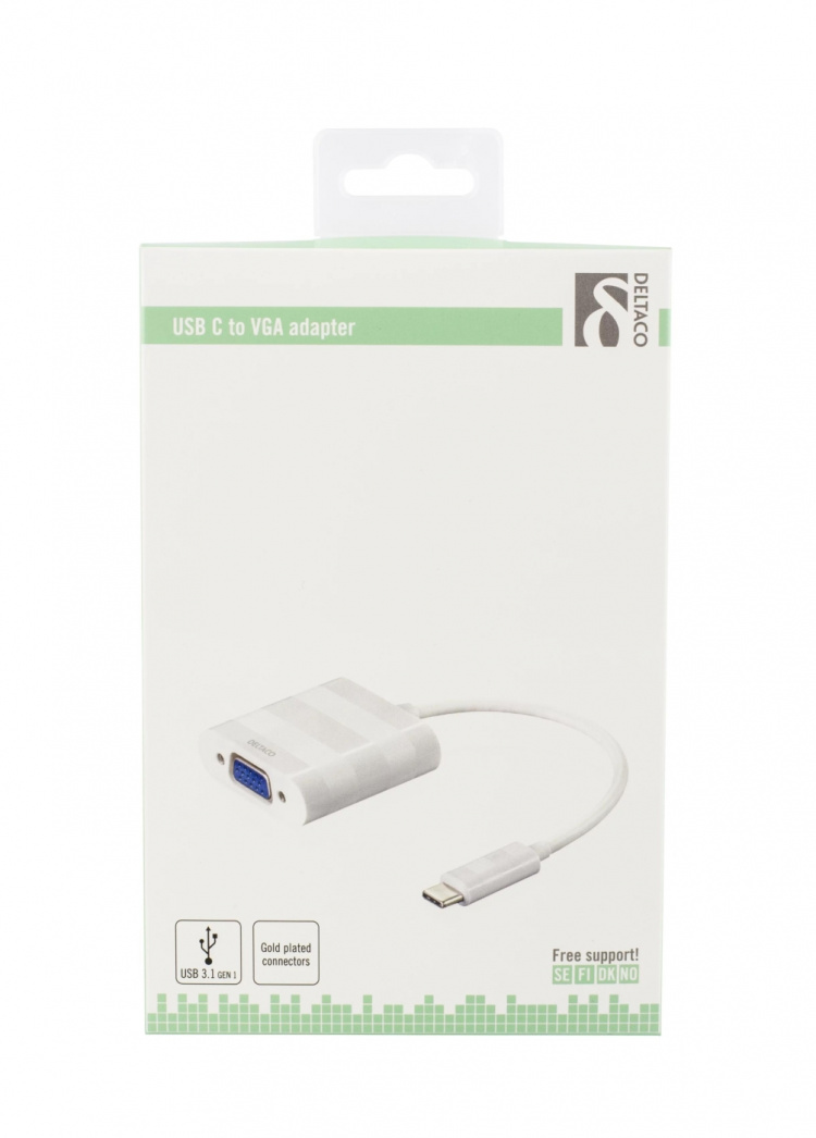 DELTACO USB 3.1 - VGA sovitin, Type C ur - VGA na, 1080p, valkoinen