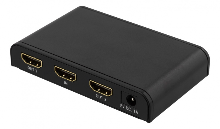 DELTACO PRIME HDMI-jakaja, 1 sisään ja 2 ulos, HDMI 2.0, 4K, UHD,musta