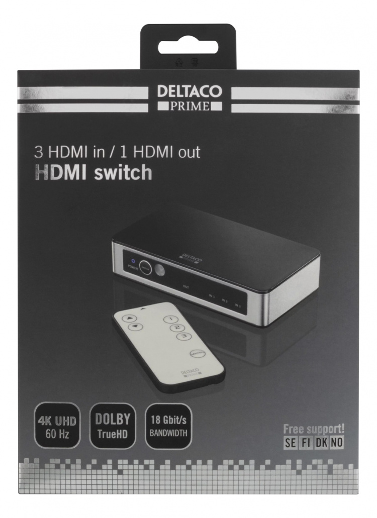 3-porttinen HDMI-kytkin, premium, kaukosäädin, Ultra HD 60Hz, musta 3-porttinen HDMI-kytkin, premium, kaukosäädin, Ultra HD 60Hz, musta