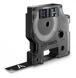 Dymo Durable D1 tape, 12mm, 3m, valkoista tekstiä mustalla teipillä