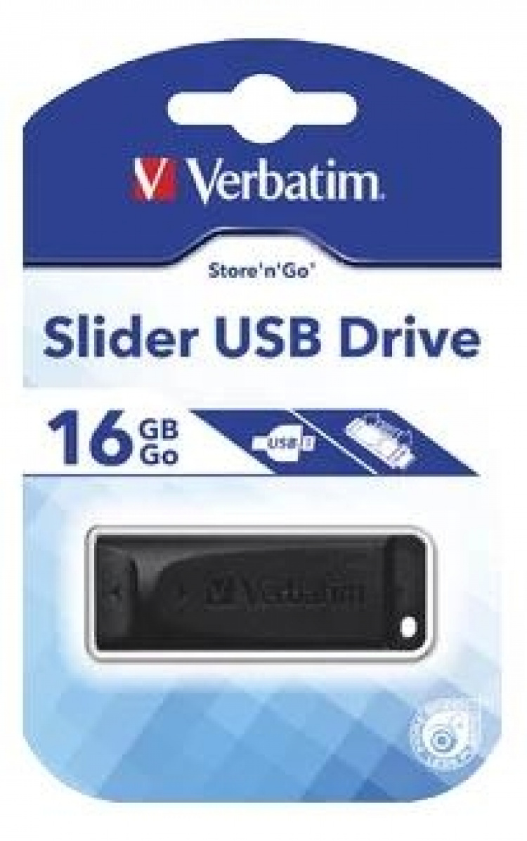 Verbatim slider USB-muisti, 16GB, USB 2.0, musta