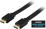 DELTACO HDMI v1.3 kaapeli 4K, Ethernet,3D, paluu, litteä musta,3m