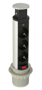 SmartLine PopUp virtapaneeli, 3xCEE 7/4, 1,5m kaapeli, musta/hopea