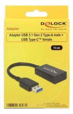 DeLOCK sovitin USB-C naaras - USB-A uros, USB 3.1 Gen 2, 0,15m kaapeli