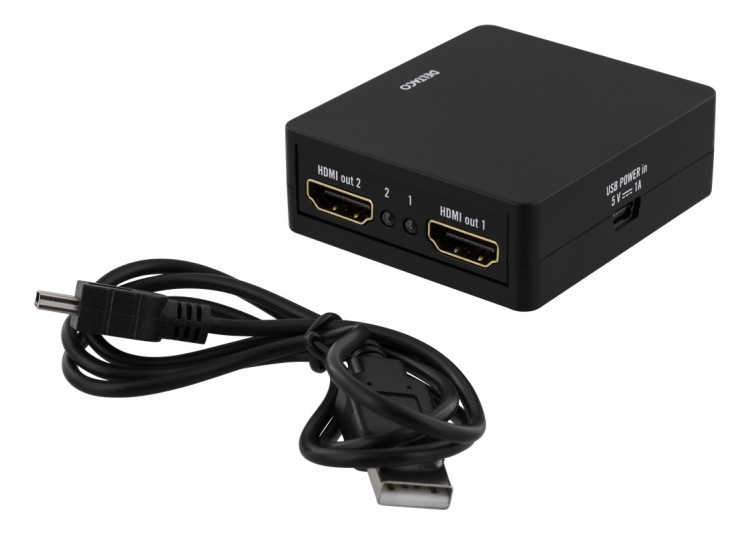 DELTACO HDMI-jakaja, 1 sisääntulo ja 2 ulostuloa, 6,75Gbit/s, musta