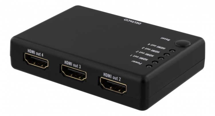DELTACO HDMI-jakaja, 1 HDMI-tulo, 4 HDMI-lähtöä, 6,75Gbit/s, musta DELTACO HDMI-jakaja, 1 HDMI-tulo, 4 HDMI-lähtöä, 6,75Gbit/s, musta
