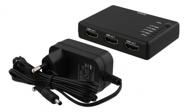DELTACO HDMI-jakaja, 1 HDMI-tulo, 4 HDMI-lähtöä, 6,75Gbit/s, musta DELTACO HDMI-jakaja, 1 HDMI-tulo, 4 HDMI-lähtöä, 6,75Gbit/s, musta