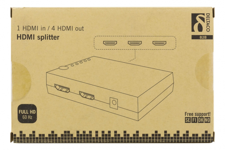 DELTACO HDMI-jakaja, 1 HDMI-tulo, 4 HDMI-lähtöä, 6,75Gbit/s, musta DELTACO HDMI-jakaja, 1 HDMI-tulo, 4 HDMI-lähtöä, 6,75Gbit/s, musta