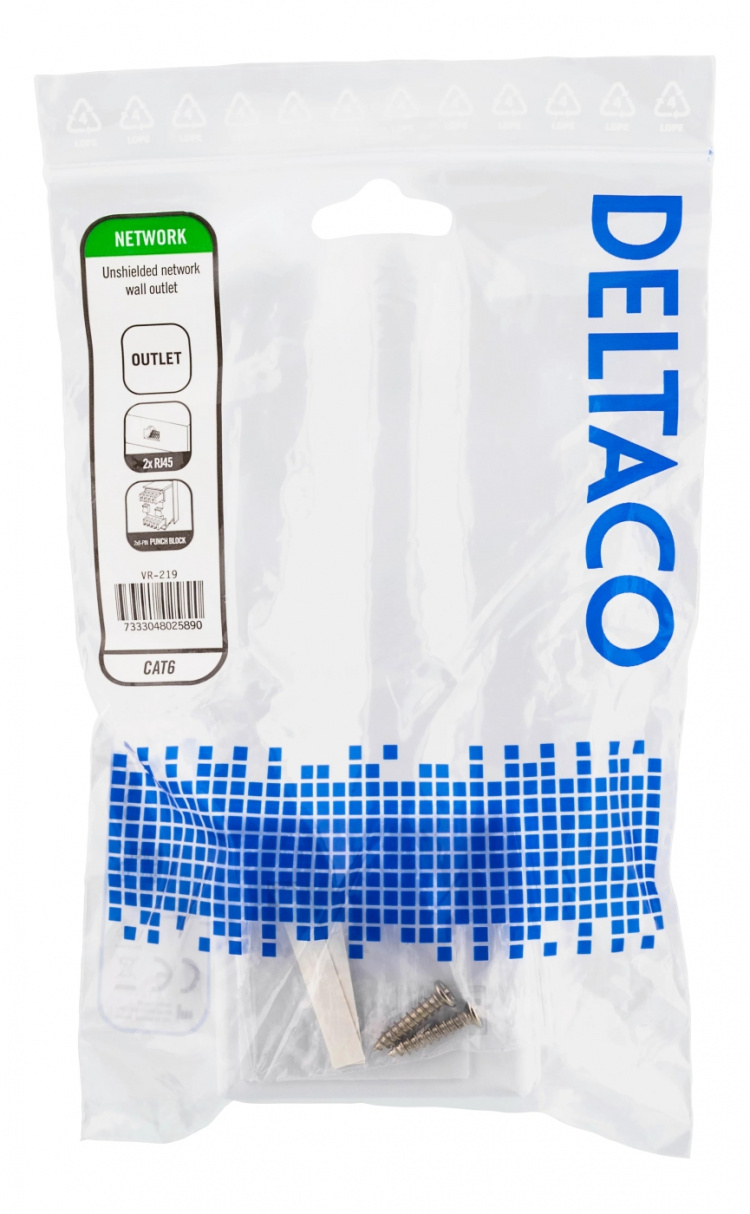 DELTACO suojaamaton datarasia pinta-as., UTP, 2xRJ45, Cat6, valkoinen