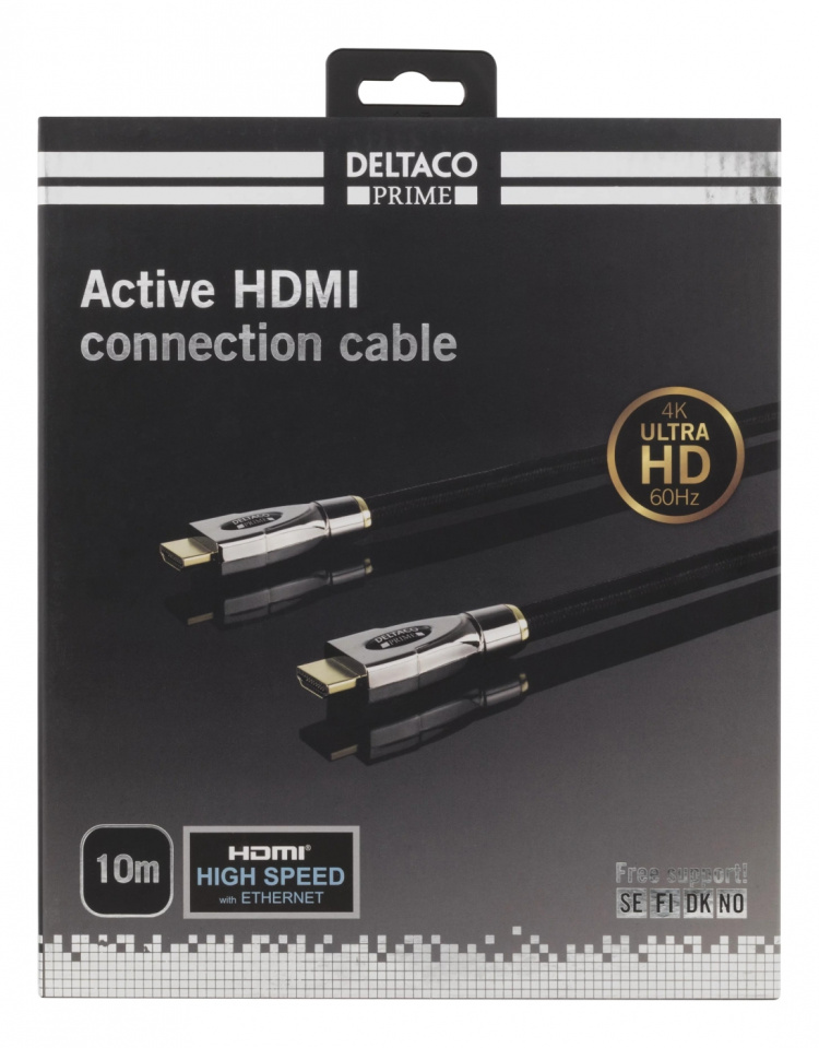 DELTACO PRIME aktiivinen HDMI-kaapeli, 10m, punottu, musta DELTACO PRIME aktiivinen HDMI-kaapeli, 10m, punottu, musta