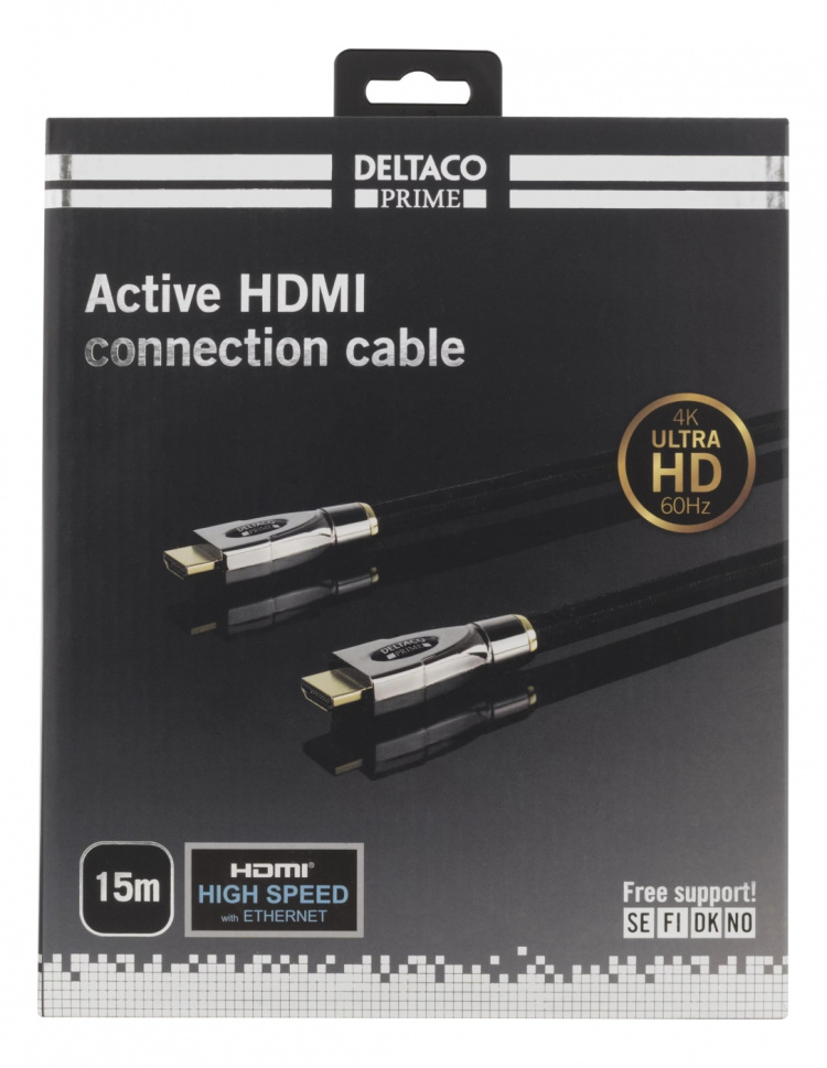 DELTACO PRIME aktiivinen HDMI-kaapeli, 15m, punottu, musta DELTACO PRIME aktiivinen HDMI-kaapeli, 15m, punottu, musta