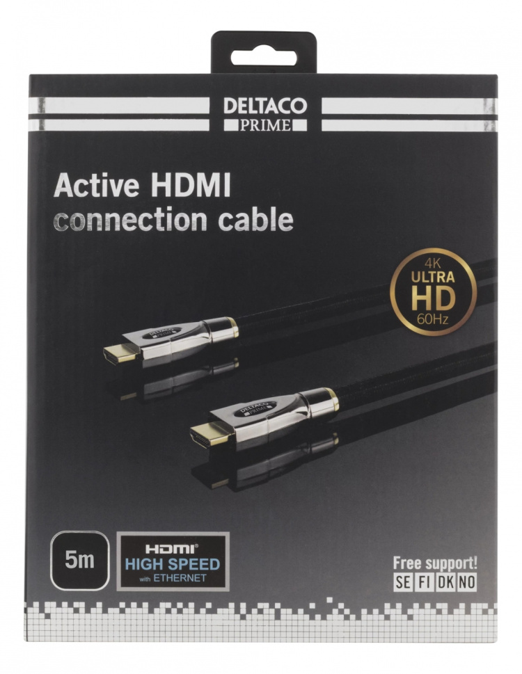 DELTACO PRIME aktiivinen HDMI-kaapeli, 5m, punottu, musta DELTACO PRIME aktiivinen HDMI-kaapeli, 5m, punottu, musta