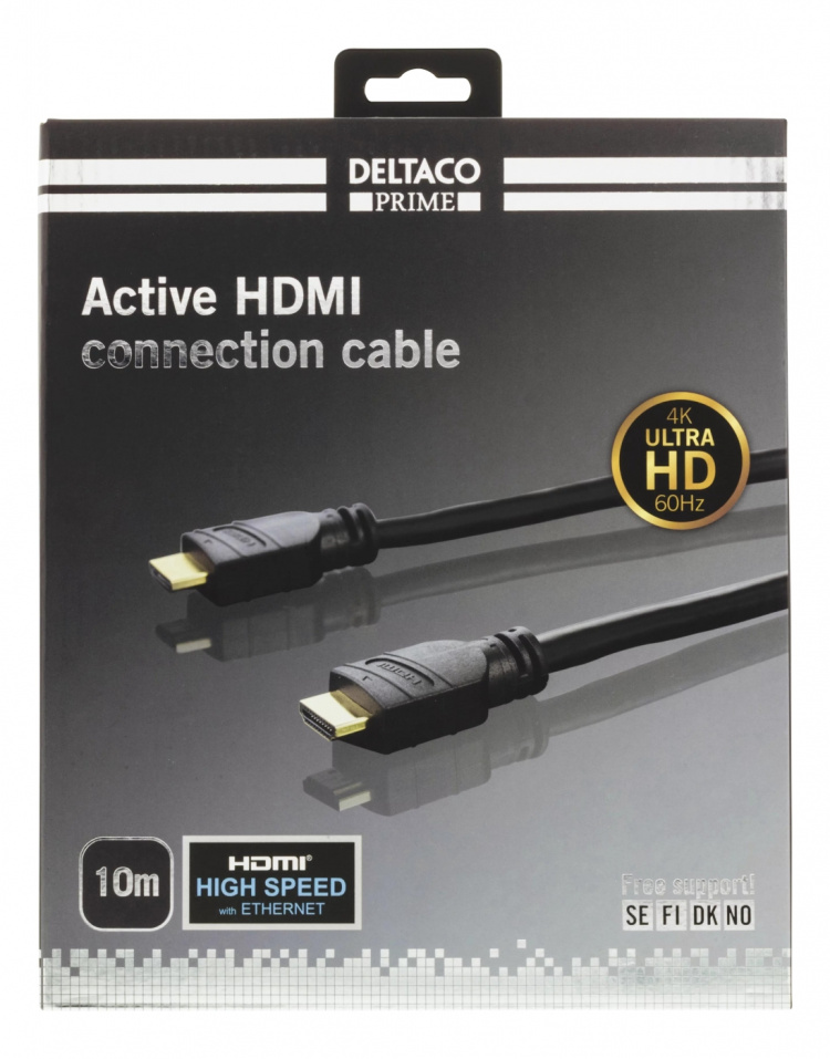 DELTACO PRIME aktiivinen HDMI-kaapeli, 10m, 4K 60Hz, Spectra, musta