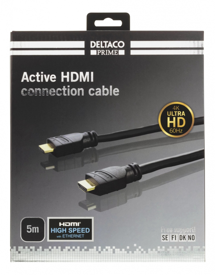 DELTACO PRIME aktiivinen HDMI-kaapeli, 5m, 4K 60Hz, Spectra, musta DELTACO PRIME aktiivinen HDMI-kaapeli, 5m, 4K 60Hz, Spectra, musta