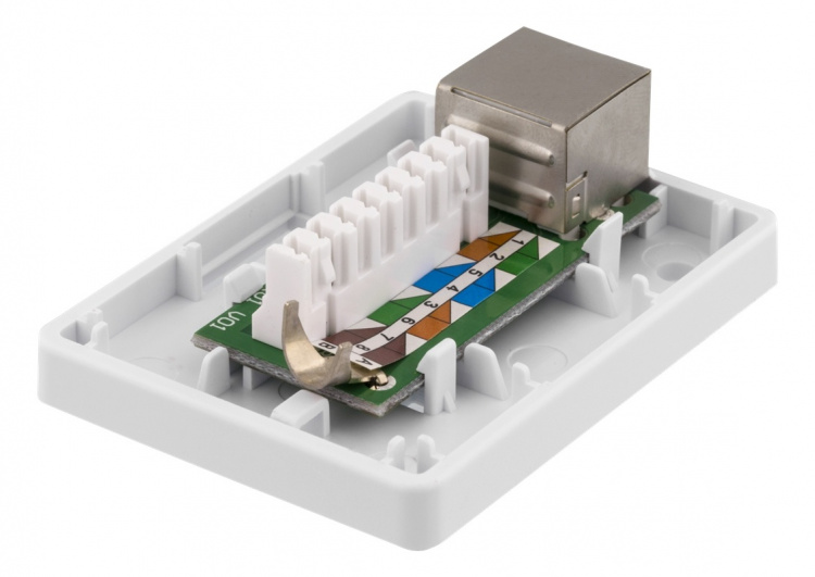 DELTACO suojattu datarasia pinta-asennukseen, FTP, 1xRJ45, Cat6a, valk