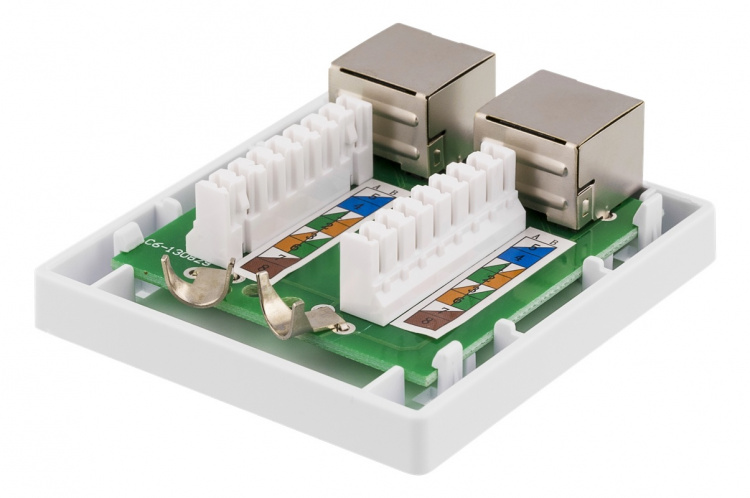 DELTACO suojattu datarasia pinta-asennukseen, FTP 2xRJ45, Cat6, valk.