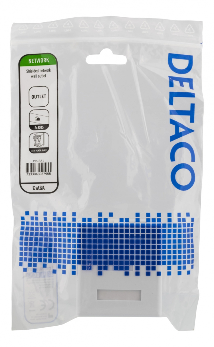 DELTACO suojattu datarasia pinta-asennukseen, FTP, 2xRJ45, Cat6a, valk