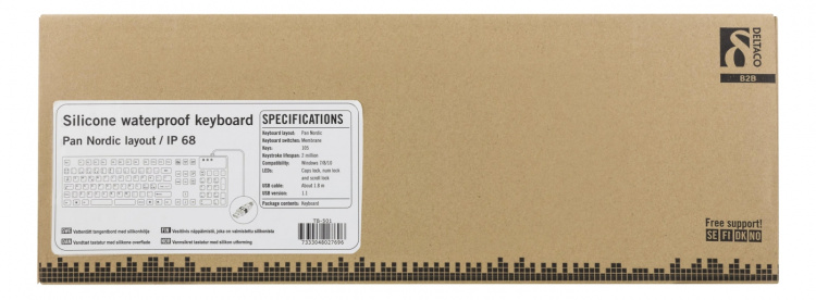 DELTACO vesitiivis näppäimistö, valmistettu silikonista, IP68, musta DELTACO vesitiivis näppäimistö, valmistettu silikonista, IP68, musta