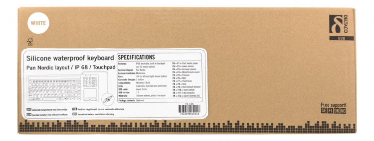 DELTACO vesitiivis näppäimistö, kosketuslevy, valm. silikonista, valko DELTACO vesitiivis näppäimistö, kosketuslevy, valm. silikonista, valko
