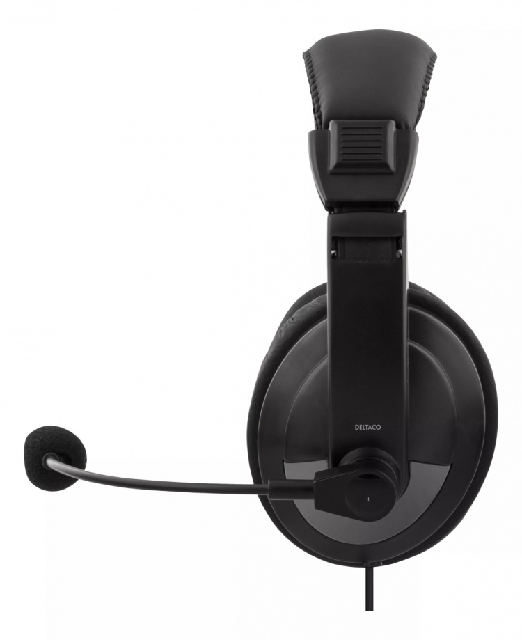 DELTACO USB-kuulokemikrofoni, 40mm elementit, 32Ohm, 20Hz-20kHz, musta