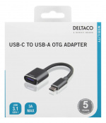 DELTACO sovitin USB-C 3.1 - USB-A OTG, alumiinia, myyntipakk., harmaa