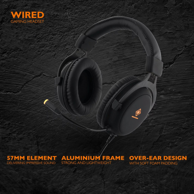 DELTACO GAMING Stereoheadset för gaming, 57mm element, LED-belysning, svart