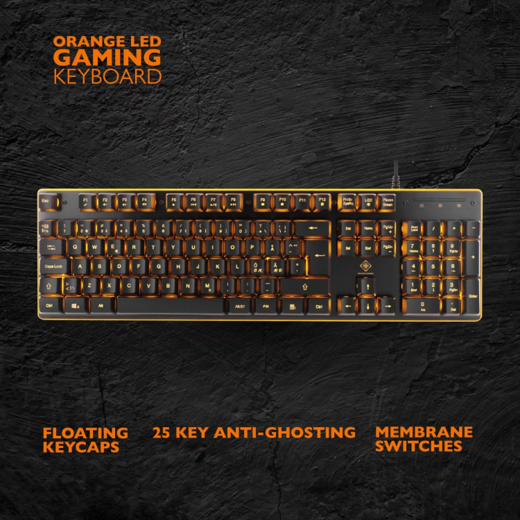DELTACO GAMING tangentbord med membranbrytare, nordisk layout, orange belysning