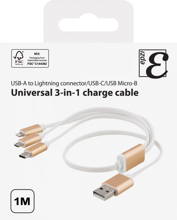 EPZI yleiskäytt. latauskaapeli, USB-C, Lightning, Micro USB, USB-A, 1m EPZI yleiskäytt. latauskaapeli, USB-C, Lightning, Micro USB, USB-A, 1m