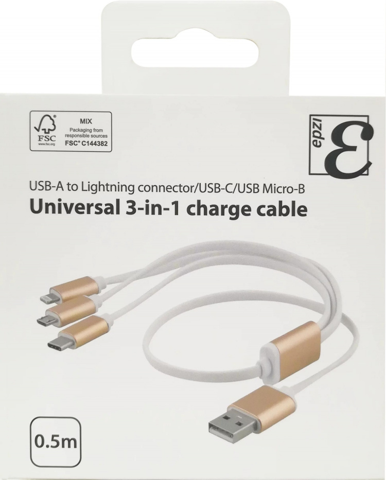 EPZI yleiskäytt. latauskaap., USB-C, Lightning, Micro USB, USB-A, 50cm EPZI yleiskäytt. latauskaap., USB-C, Lightning, Micro USB, USB-A, 50cm