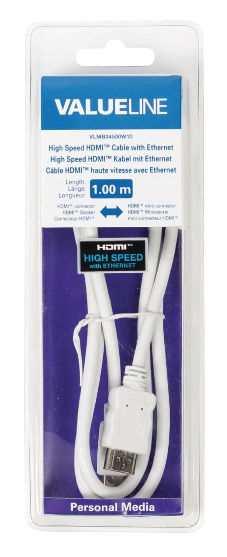 Valueline High Speed HDMI-kaapeli Ethernet HDMI-Liitin - HDMI Mini 1.00 m Valkoinen