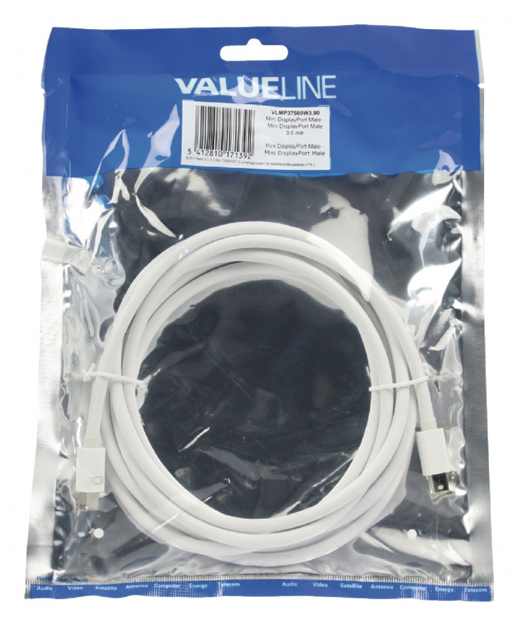 Valueline Mini DisplayPort Kaapeli Mini DisplayPort Uros - Mini DisplayPort Uros 3.00 m Valkoinen