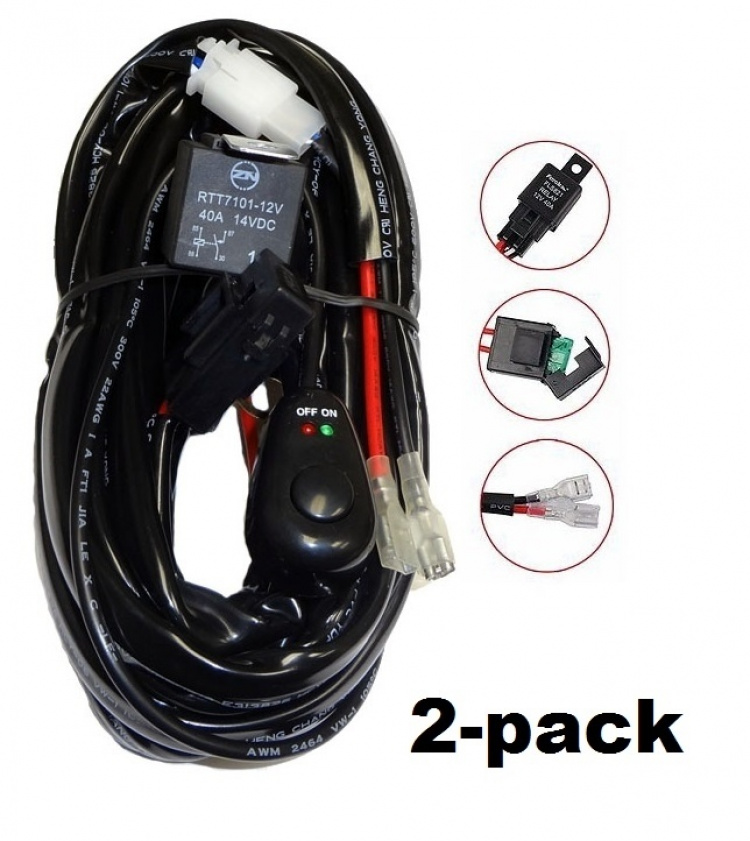 2-pakkainen relekaapelisarja 40A kytkimellä, LED-rampeille ja lisävaloille