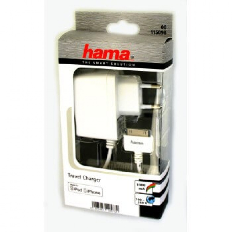 Hama Laturi 220V iPhone3/4 30pin 1,0A Valk MFI