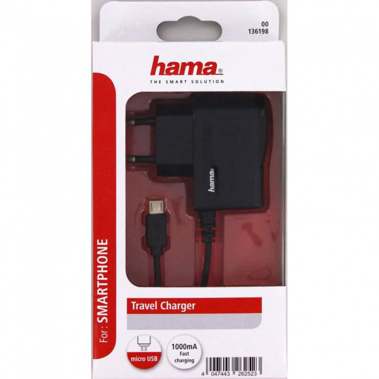 Hama Laturi 220V MicroUSB 1,0A Musta